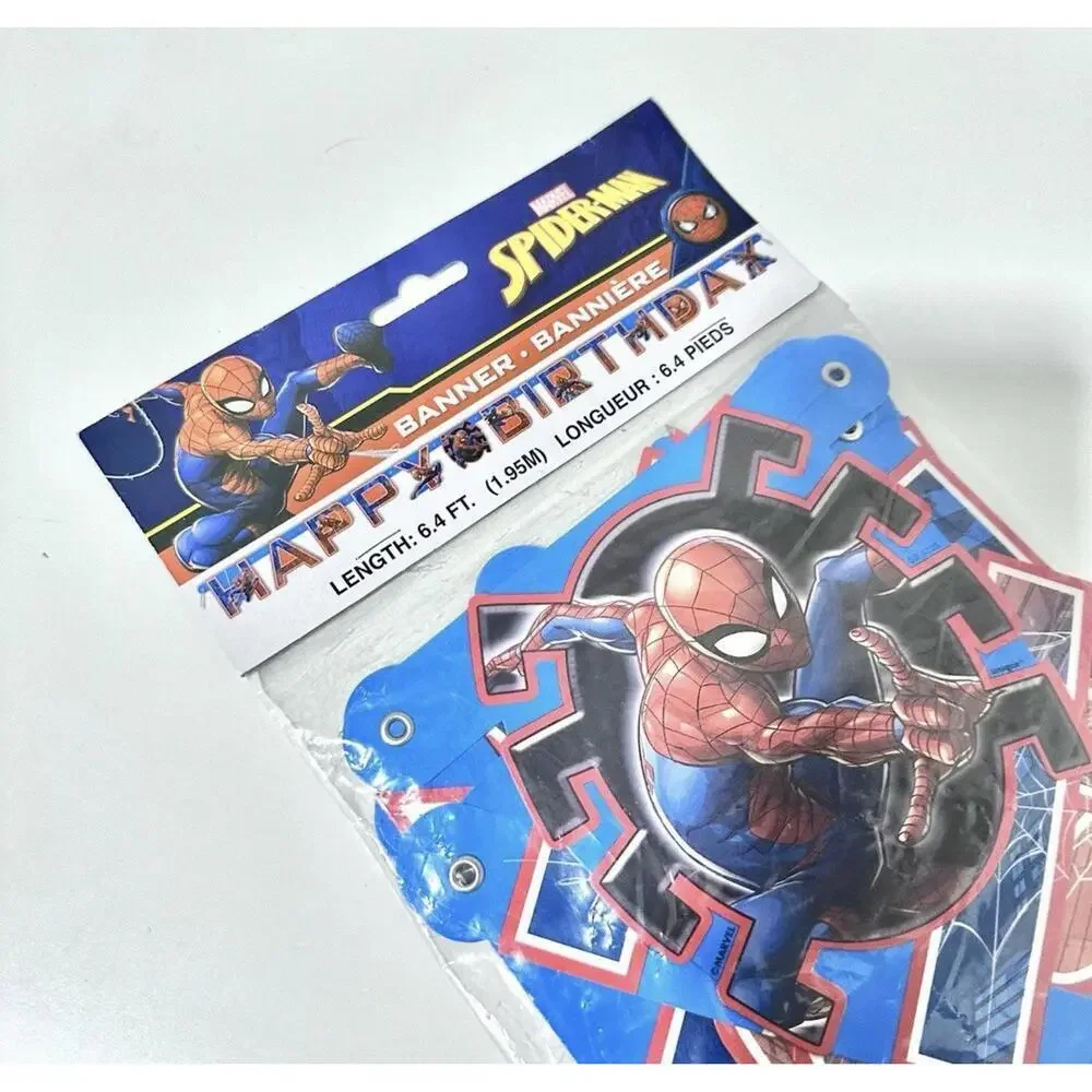 Marvel Spiderman Birthday Table Cover 54inX84in & 6.4FT Birthday Banner Set NEW